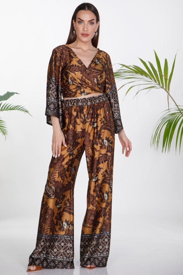 Σατέν παντελόνα με ethnic prints