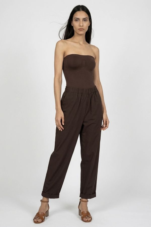 Εlastic-waist trousers with cuffed hem