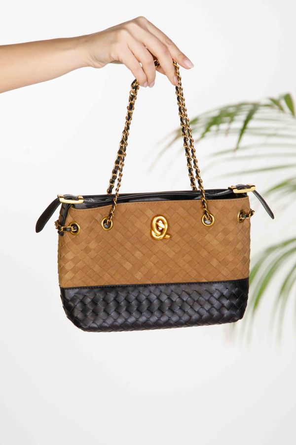 Woven suede tote bag