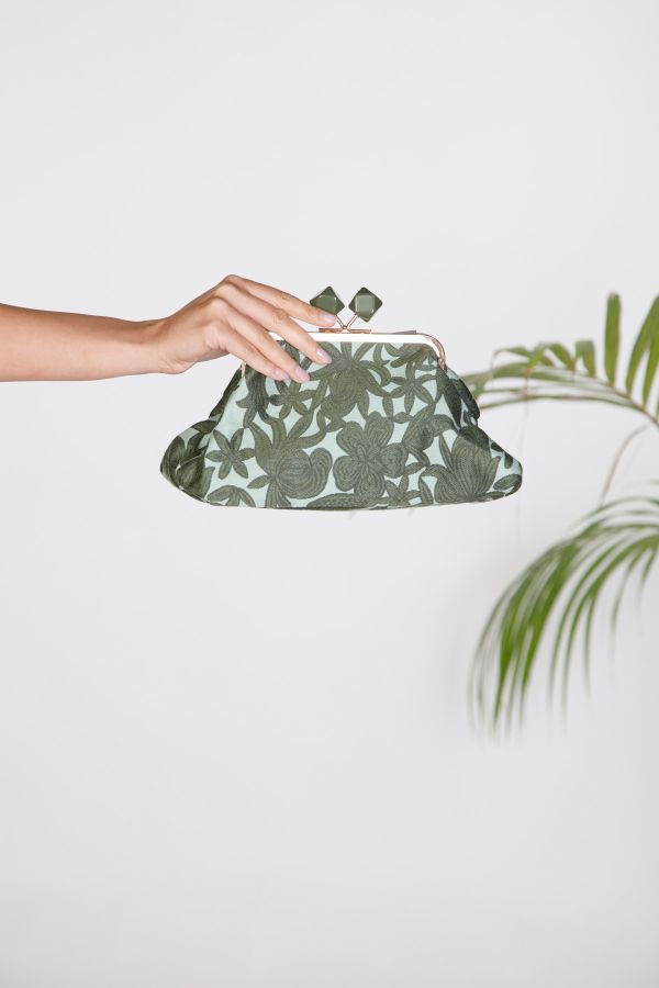 Embossed floral clutch bag