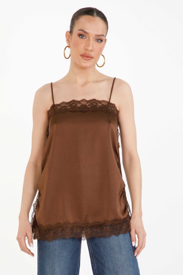 Σατέν lingerie μπλούζα με δαντέλα