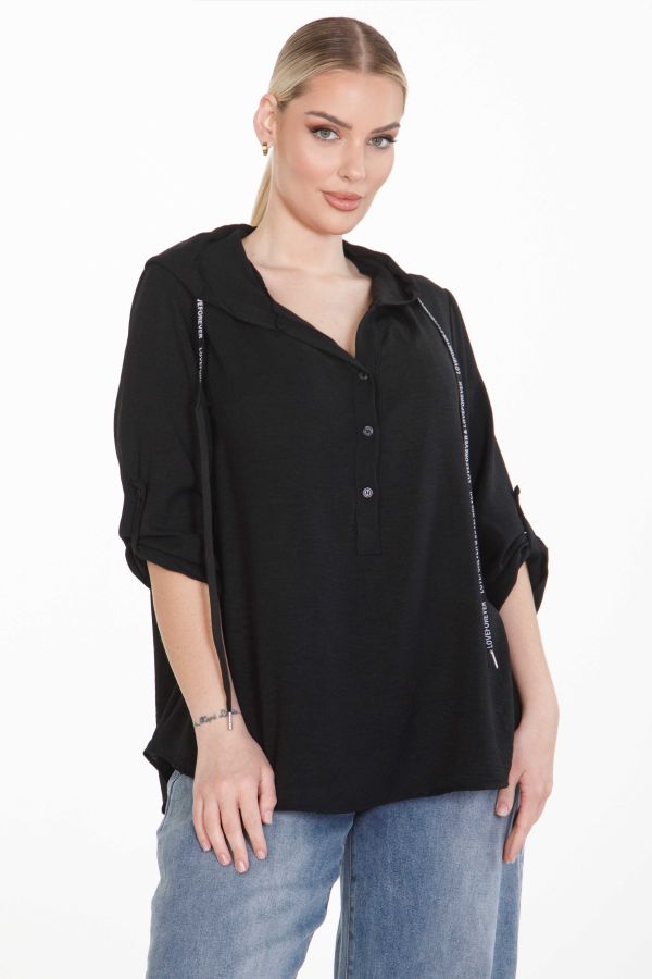 Oversized hoodie blouse with front drawstring