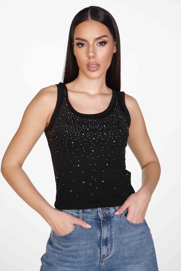 Sleeveless top with rhinestones