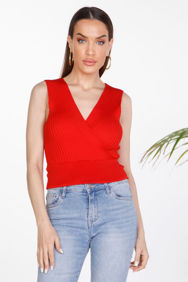 Wrap front ribbed top