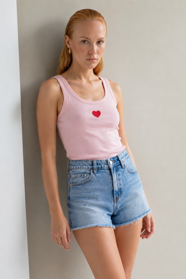 Μπλούζα crop top αμάνικη με καρδιά