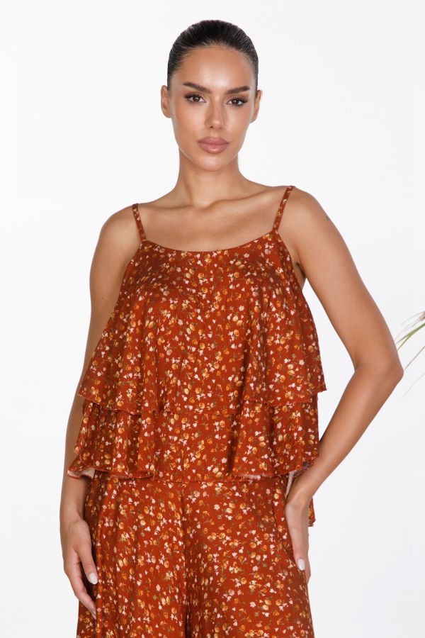 Φλοράλ crop top με βολάν