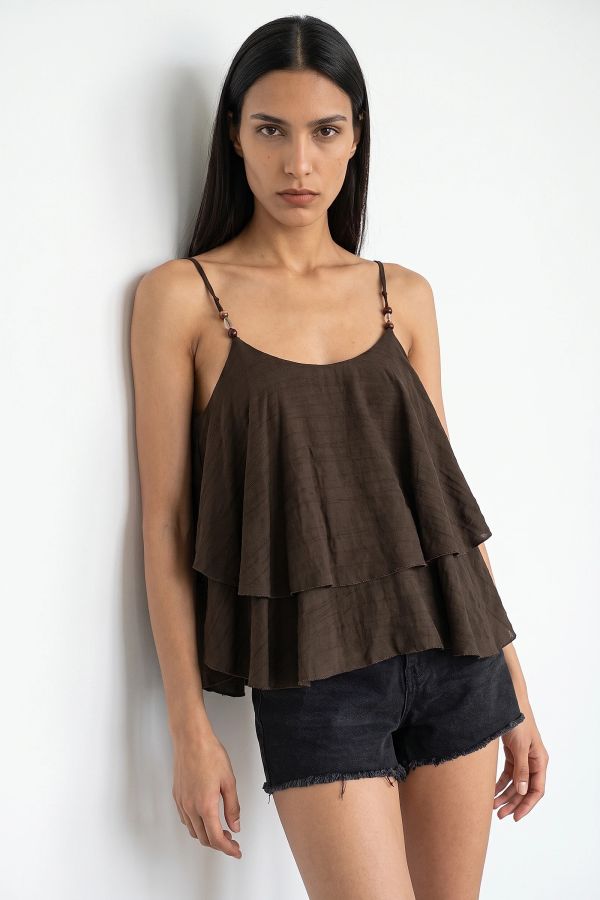 Μπλούζα crop top με βολάν και χάντρες