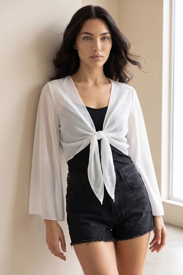 See-through crop μπολερό που δένει μπροστά
