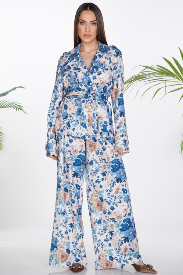 Floral blazer set with belt and pants