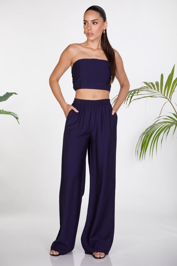 Strapless top and wide-leg trousers set