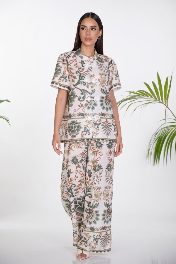 Printed short sleeve shirt and trousers set