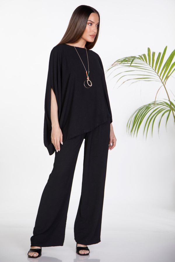 Σετ ασύμμετρη oversize μπλούζα με κολιέ και παντελόνι