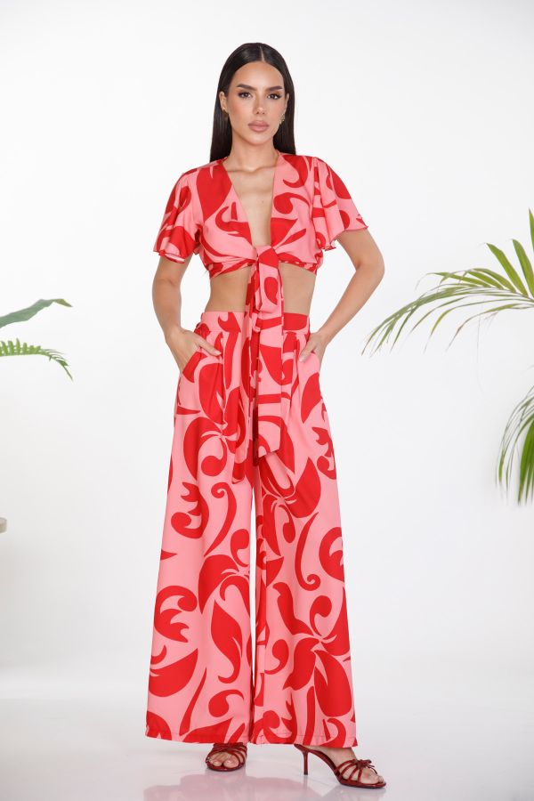 Printed crop top and trousers set