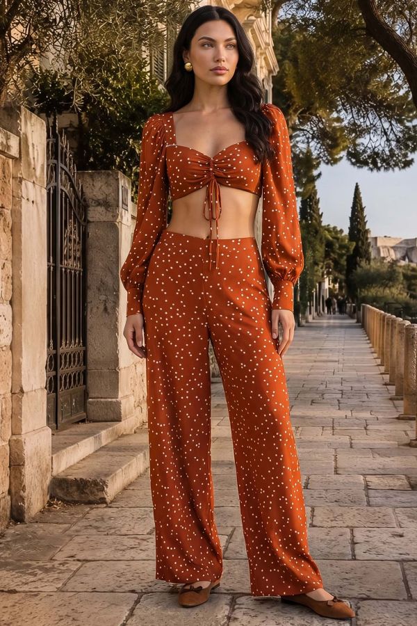 Σετ πουά μπουστo με βάτες, cups & παντελόνι με λάστιχο