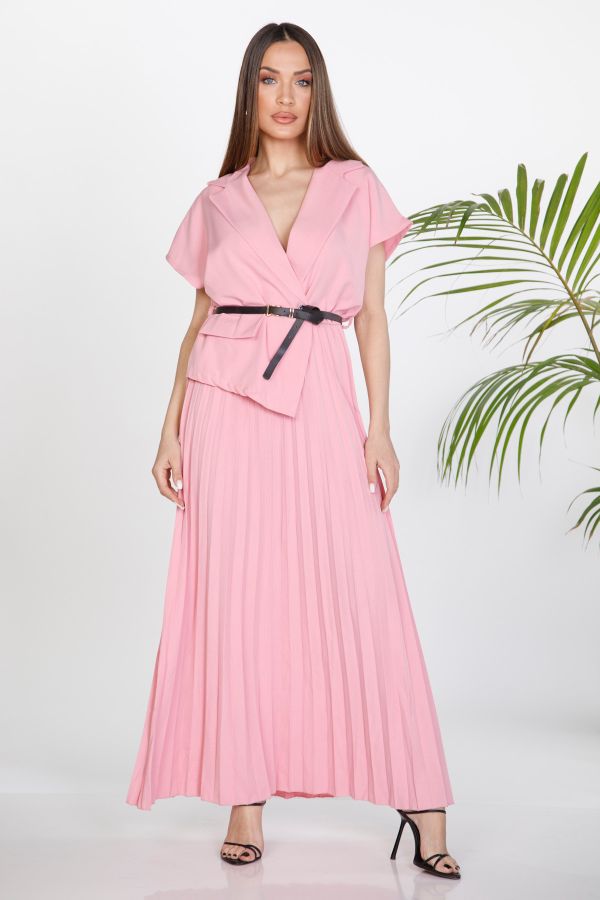 Maxi pleated dress with belt