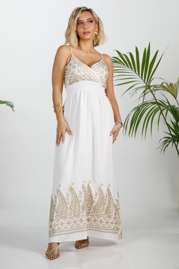 Maxi boho dress with gold embroidery