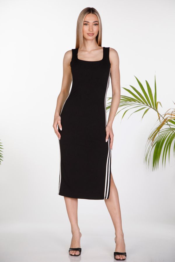 Ribbed midi dress with side stripe