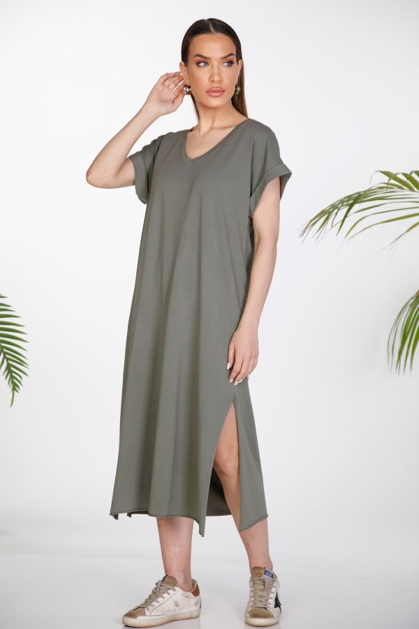 Midi T-shirt dress with side slits