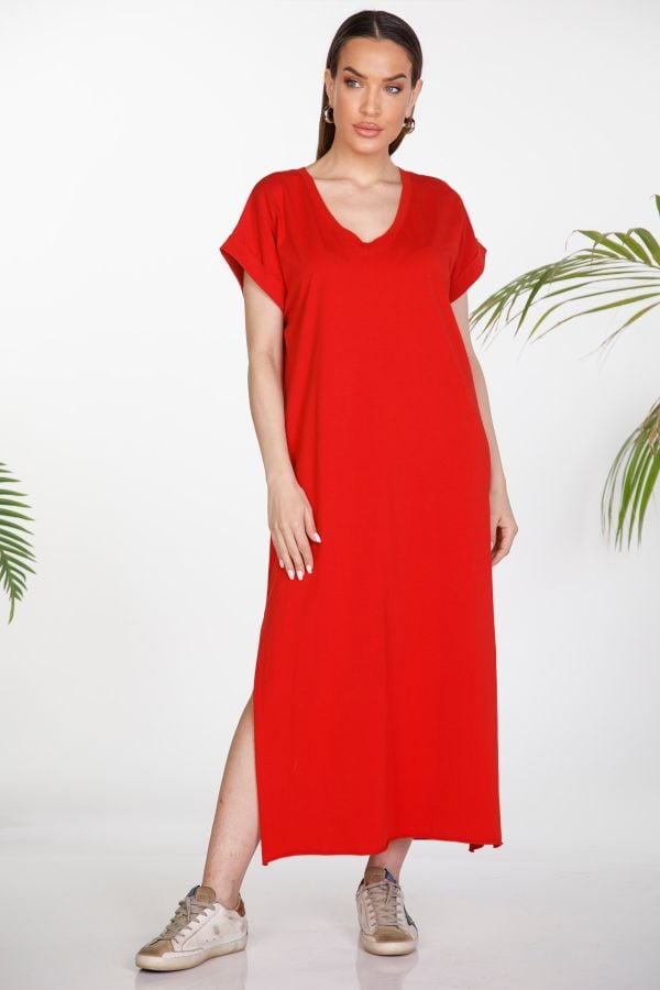 Midi T-shirt dress with side slits