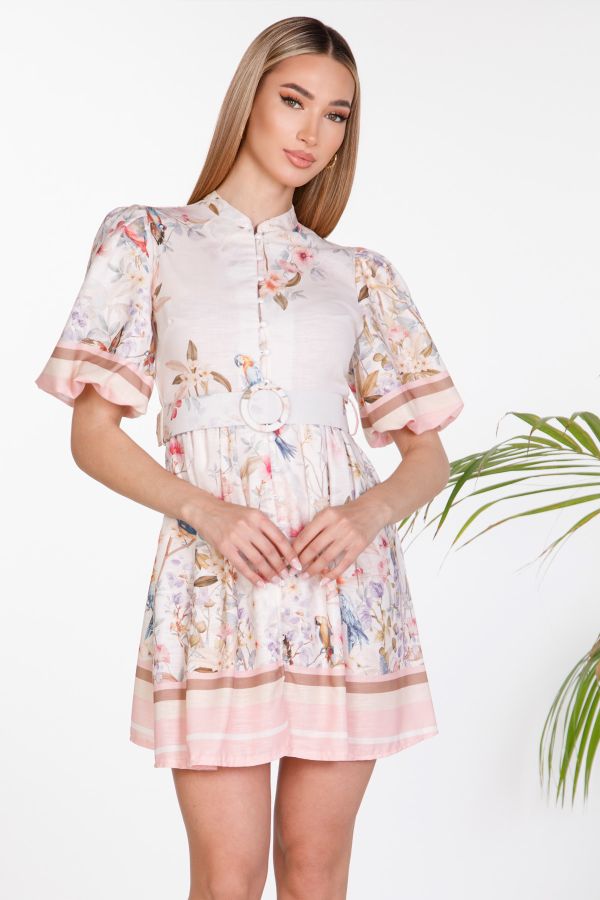 Floral mini dress with belt