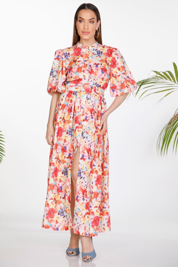 Floral maxi dress with belt