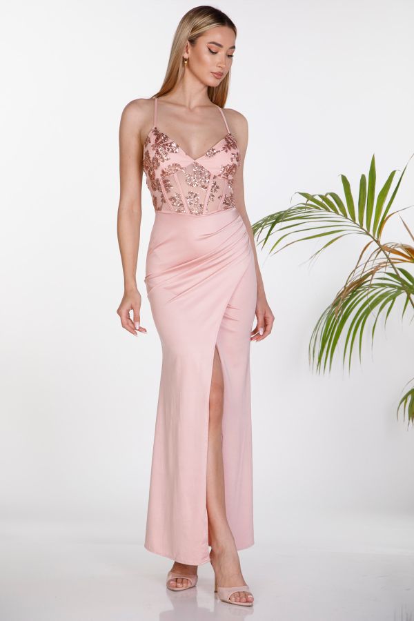 Mermaid maxi dress with corset and sequins