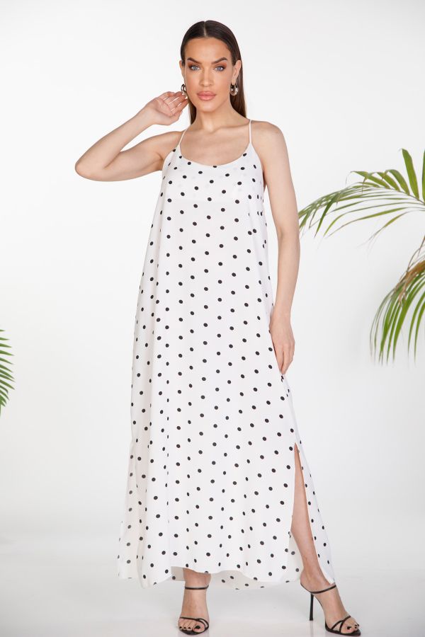 Maxi polka dot dress with thin straps