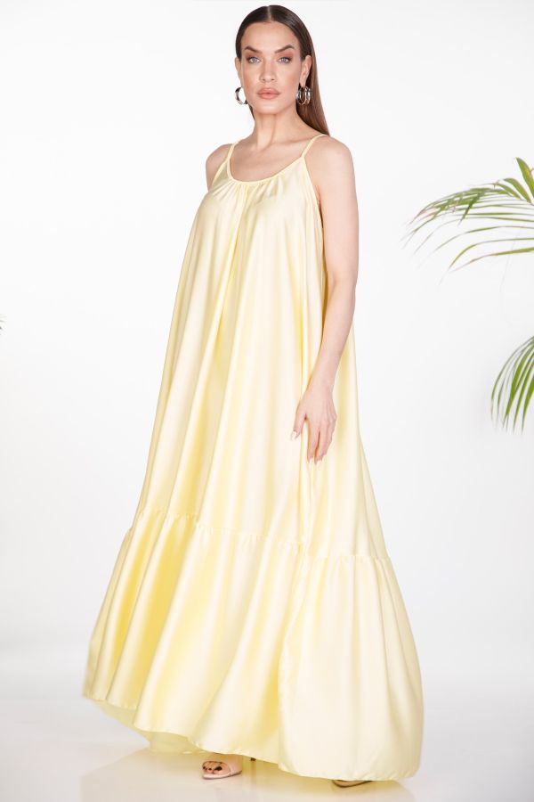 Satin maxi dress with ruffles