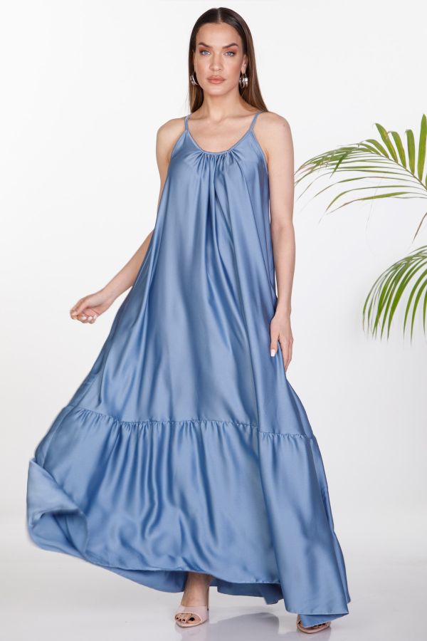 Satin maxi dress with ruffles