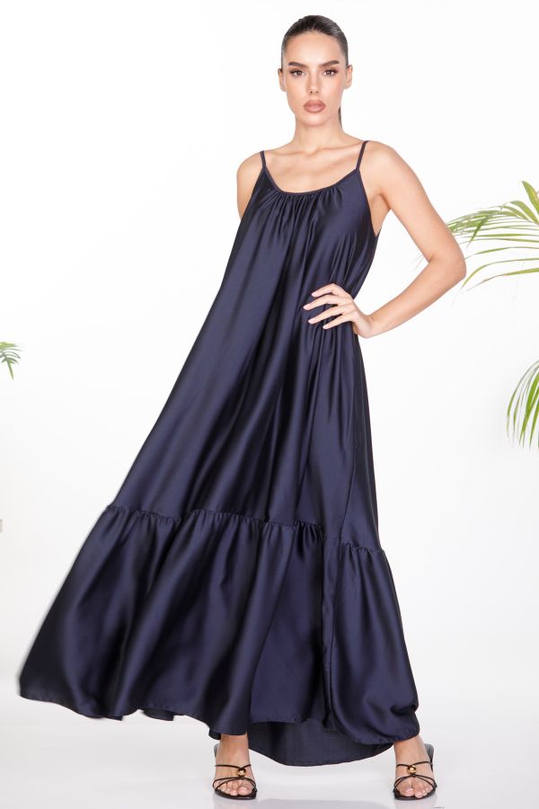 Satin maxi dress with ruffles