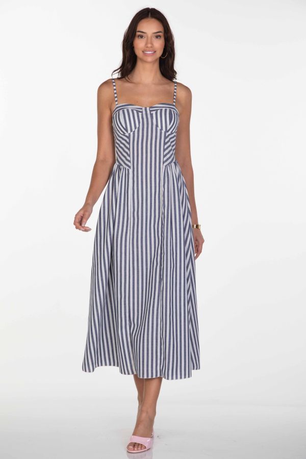 Striped midi dress with bustier detail