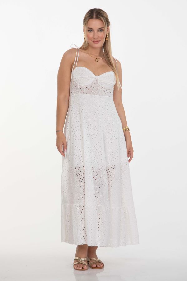 Maxi broderie dress with tie straps