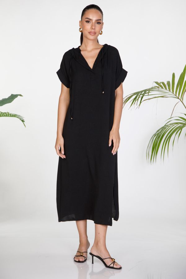 Maxi hooded dress with side slits