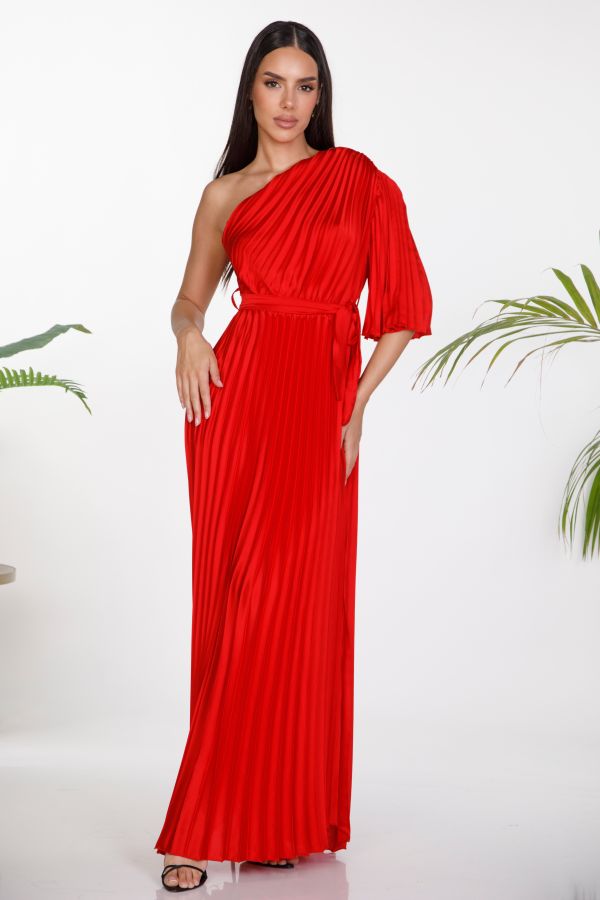 One shoulder pleated maxi dress