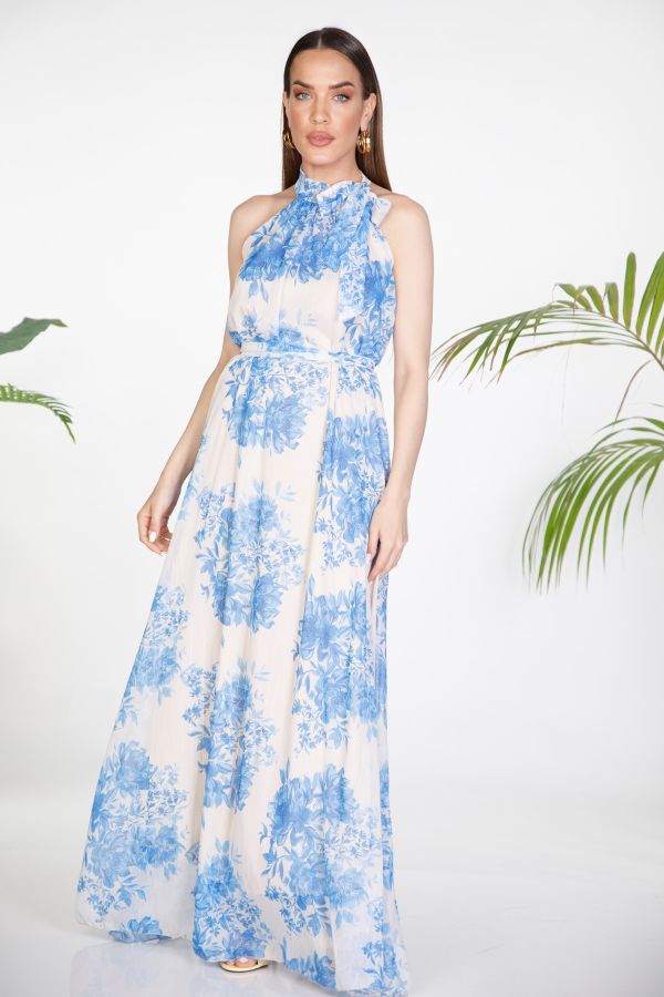 Floral halter maxi dress with lurex details