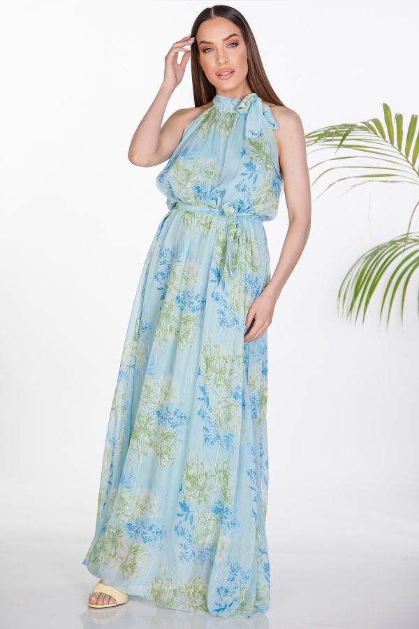 Floral halter maxi dress with lurex details