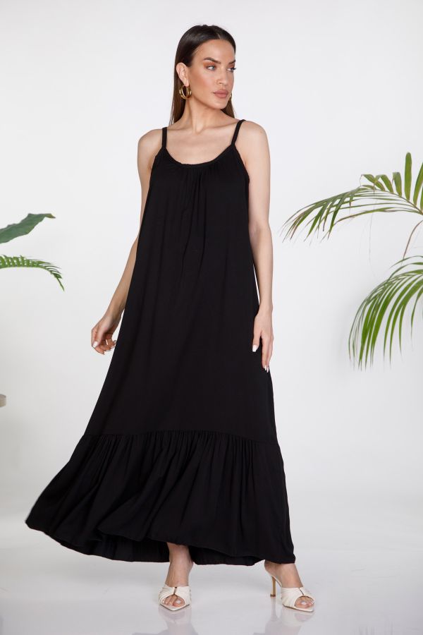 Maxi strappy dress with ruffle hem