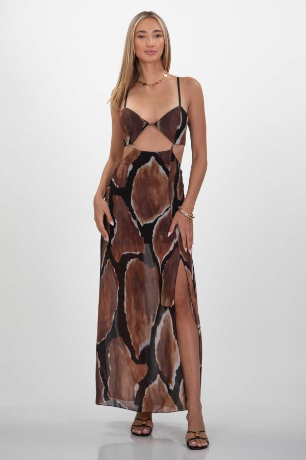 Maxi dress with cut-outs and abstract print