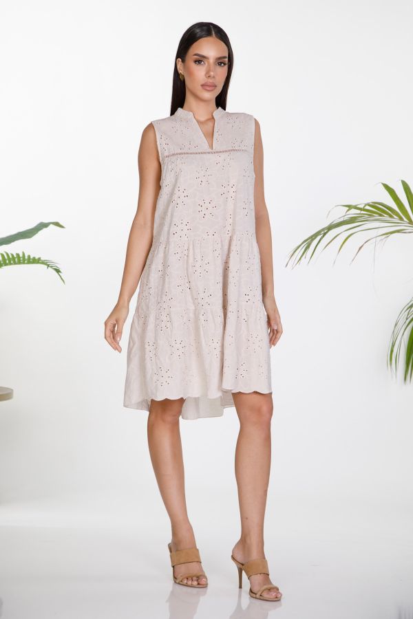 Sleeveless guipure mini dress