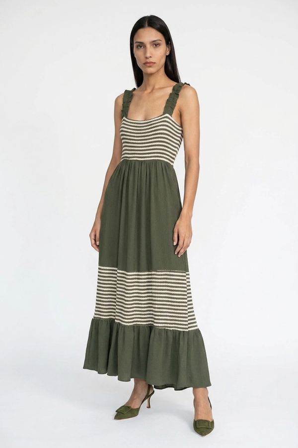 Striped detailed maxi dress with ruching