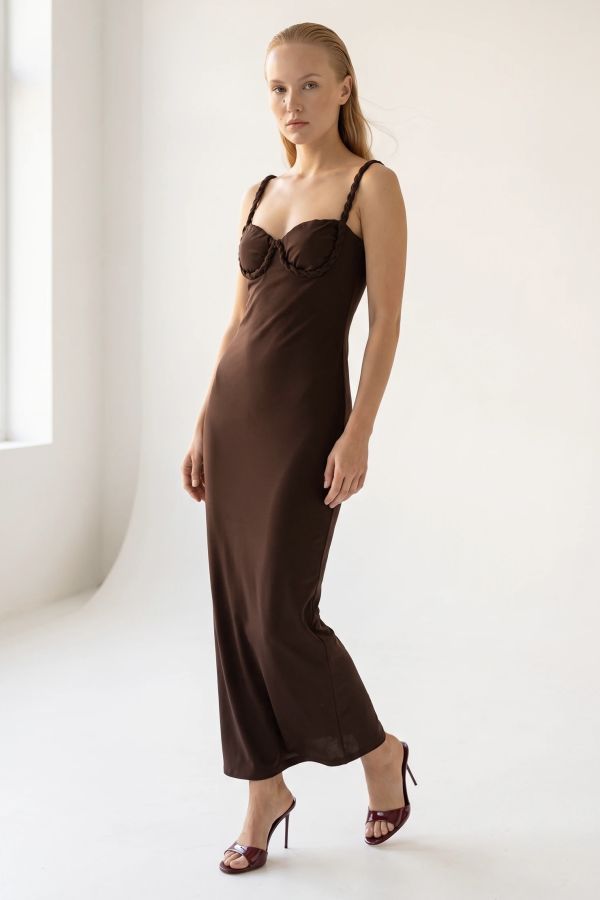 Μάξι slip φόρεμα με μπούστο bustier και πλεκτές τιράντες