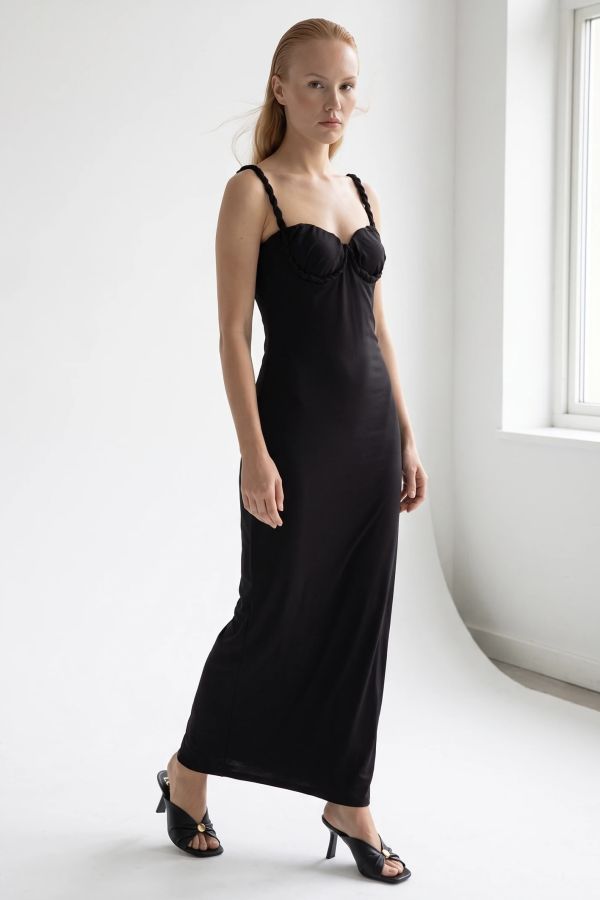 Μάξι slip φόρεμα με μπούστο bustier και πλεκτές τιράντες
