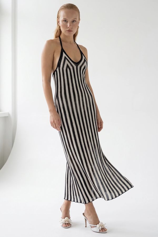 Ριγέ beachwear μάξι φόρεμα halter