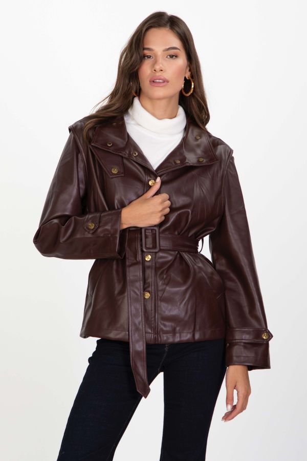 Faux leather jacket with belt