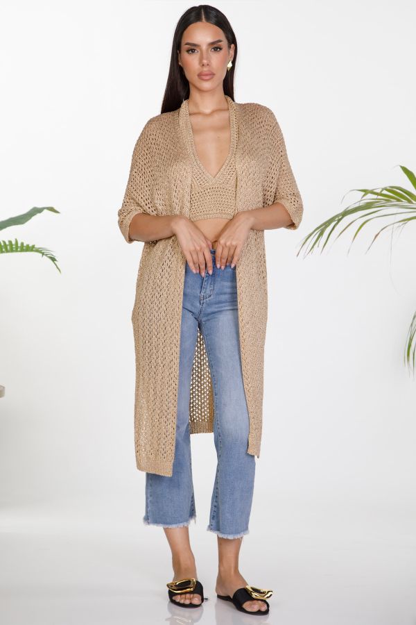 Knit beachwear cardigan with lurex