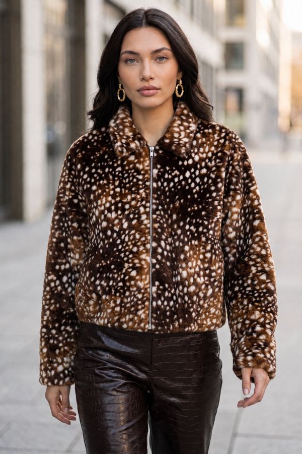 Τζάκετ animal print γούνα με φερμουάρ