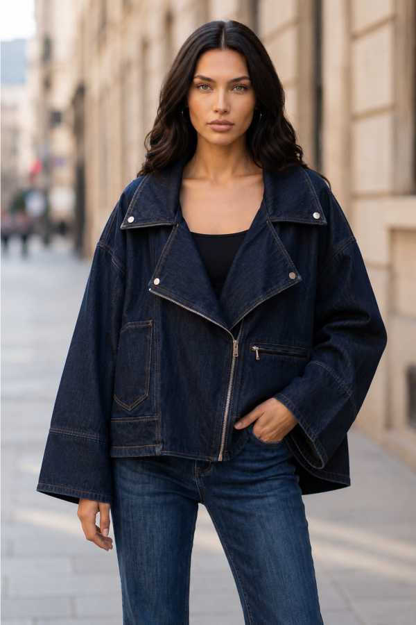 Jacket με ασύμμετρο κλείσιμο και έντονο γιακά
