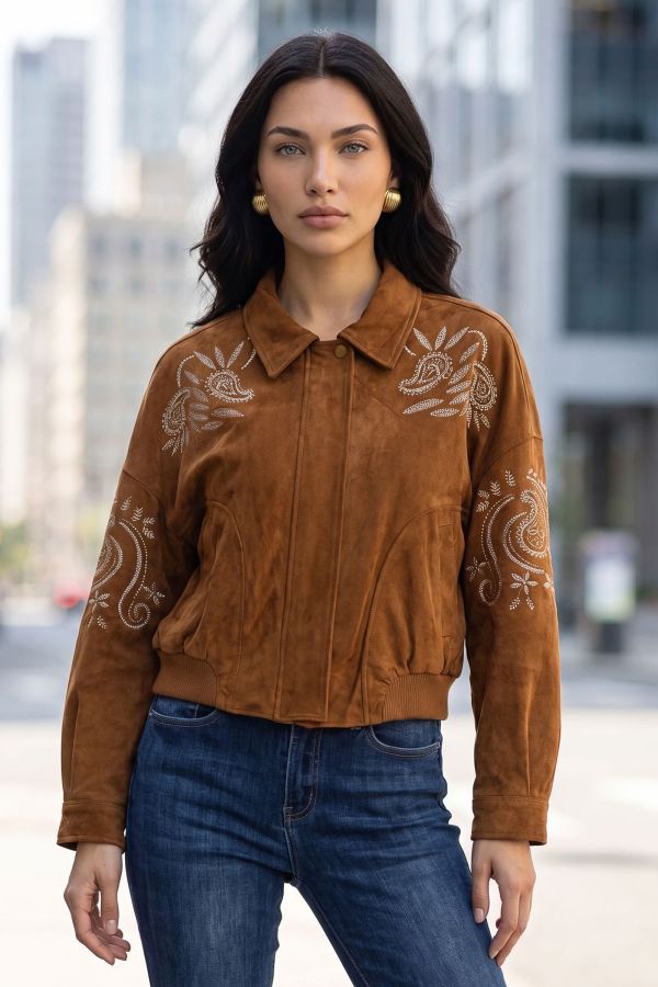 Suede jacket με διακοσμητικά μοτίβα