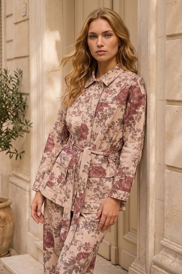 Τζιν floral τζάκετ με ζώνη