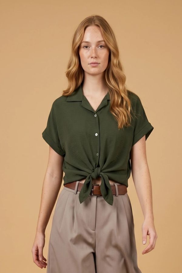 Short sleeve tie-front shirt